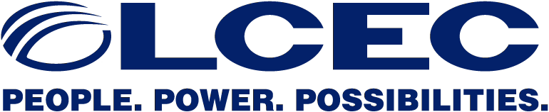 Official blue LCEC (Lee County Electric Cooperative) logo with the tagline "People. Power. Possibilities." on a transparent background.